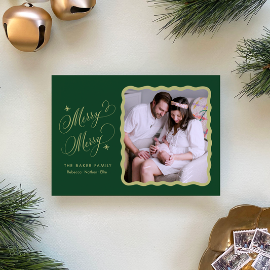 Merry Merry Holiday Card, Forest and Chartreuse - Landscape