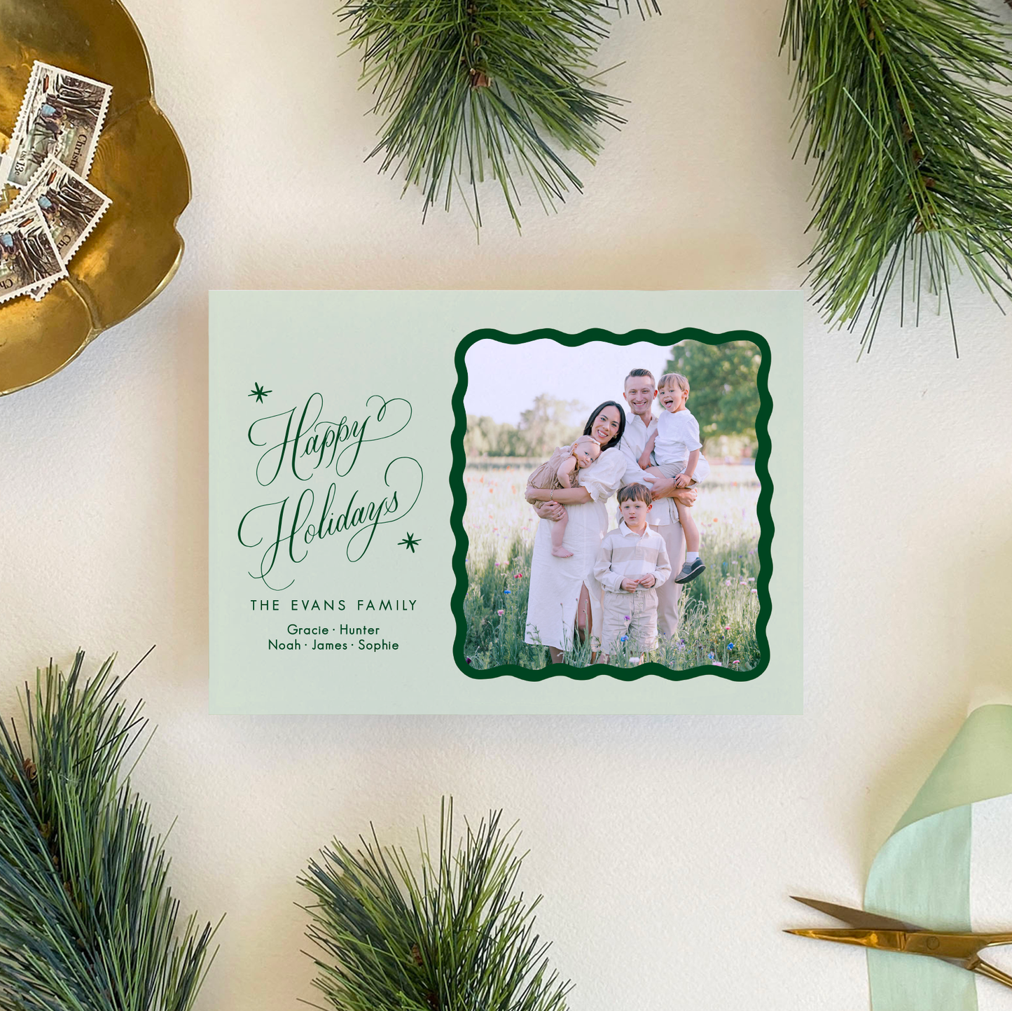 Merry Merry Holiday Card, Forest and Pistachio - Landscape