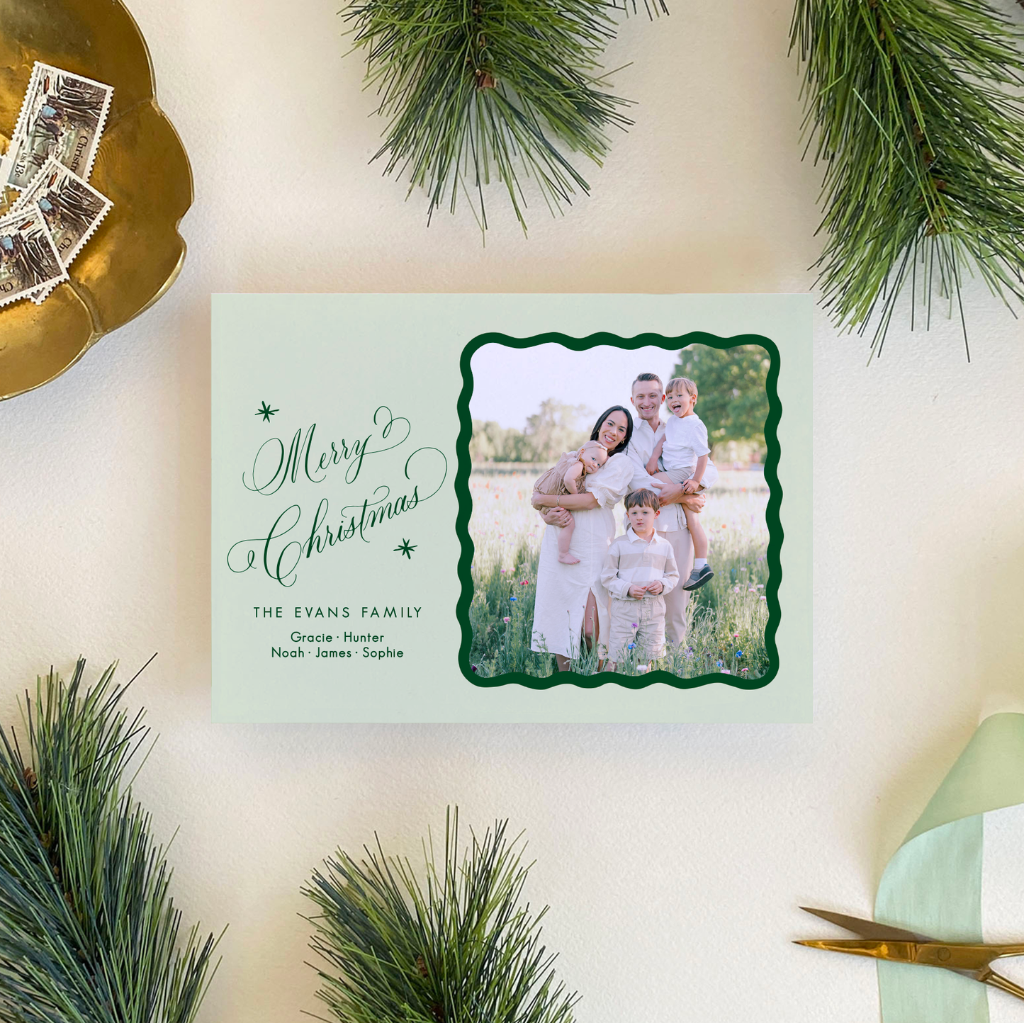 Merry Merry Holiday Card, Forest and Pistachio - Landscape