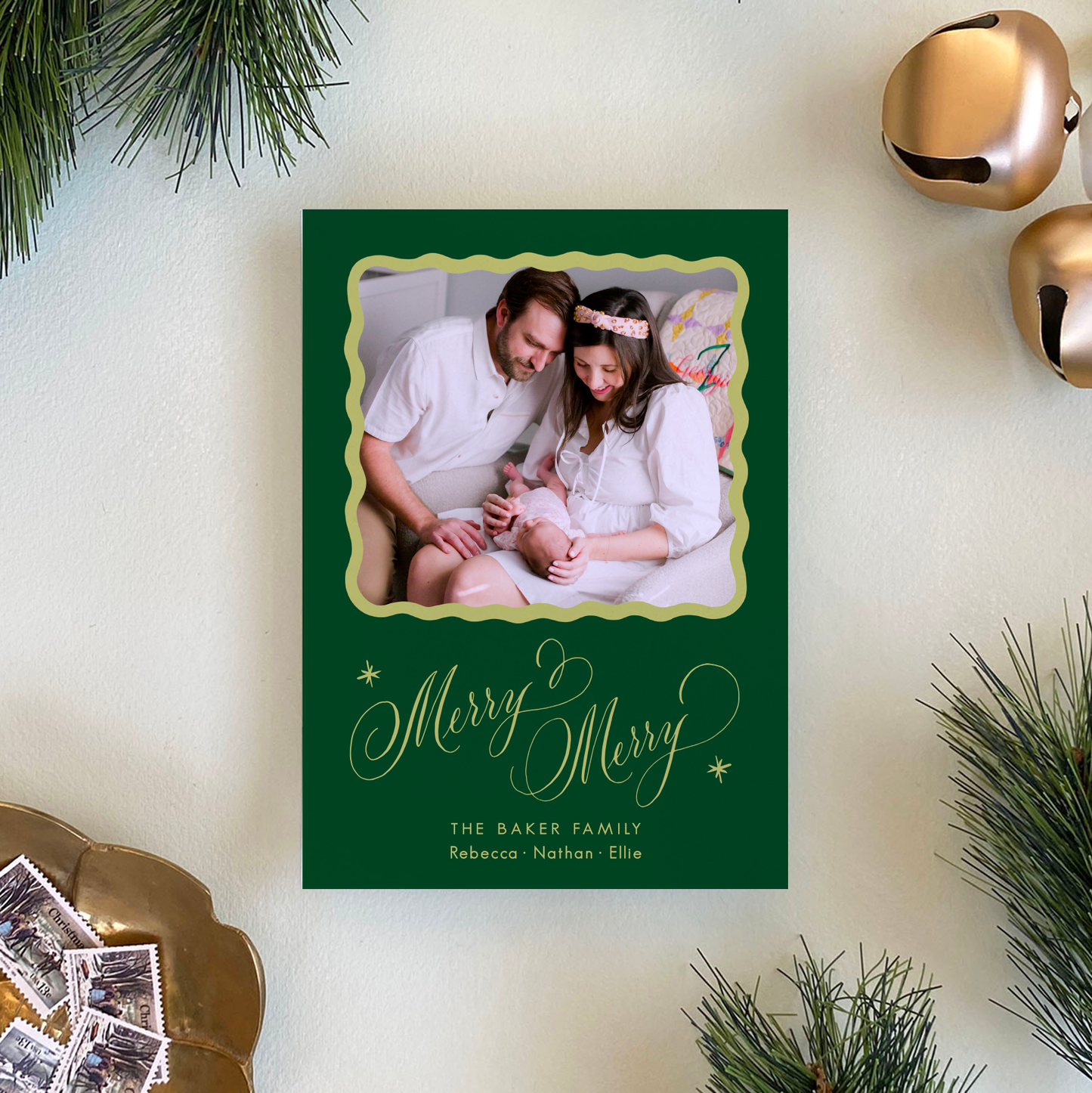 Merry Merry Holiday Card, Forest and Chartreuse - Portrait
