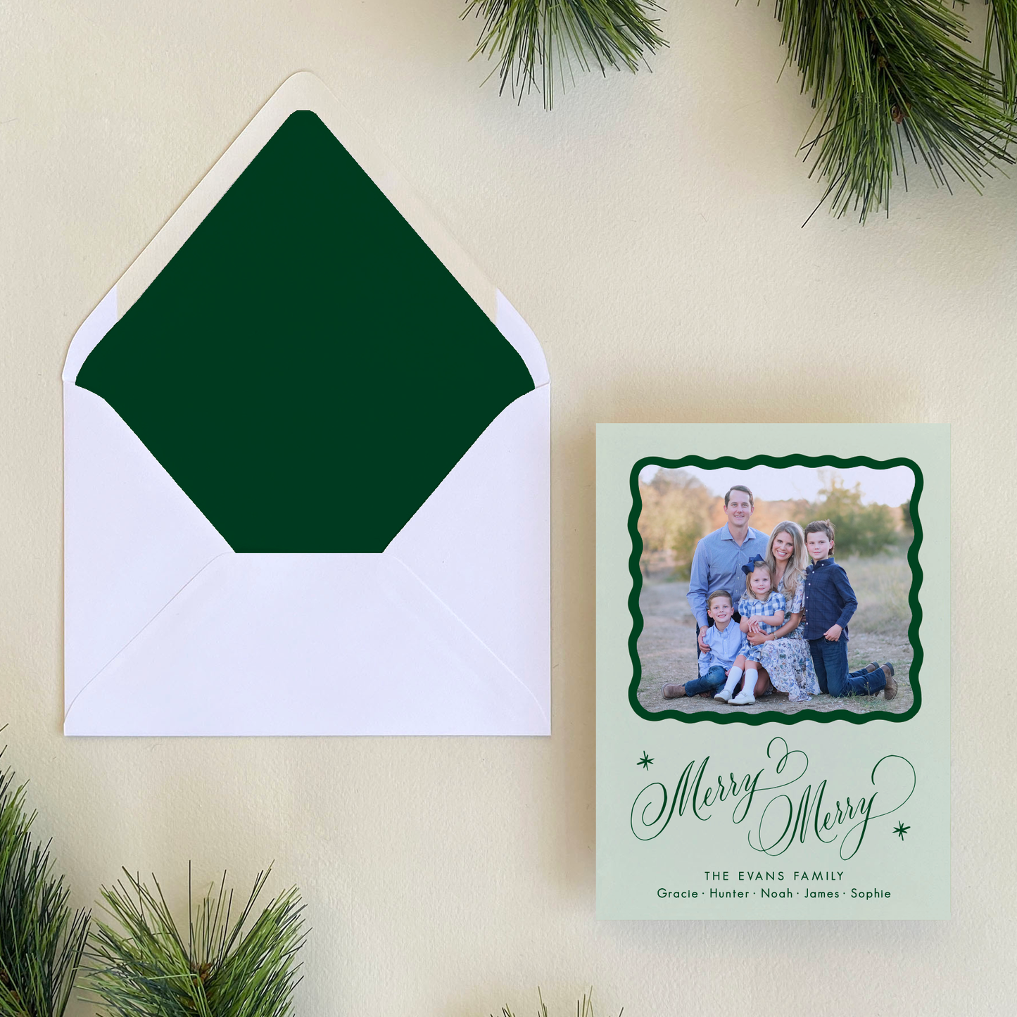 Merry Merry Holiday Card, Forest and Pistachio - Portrait