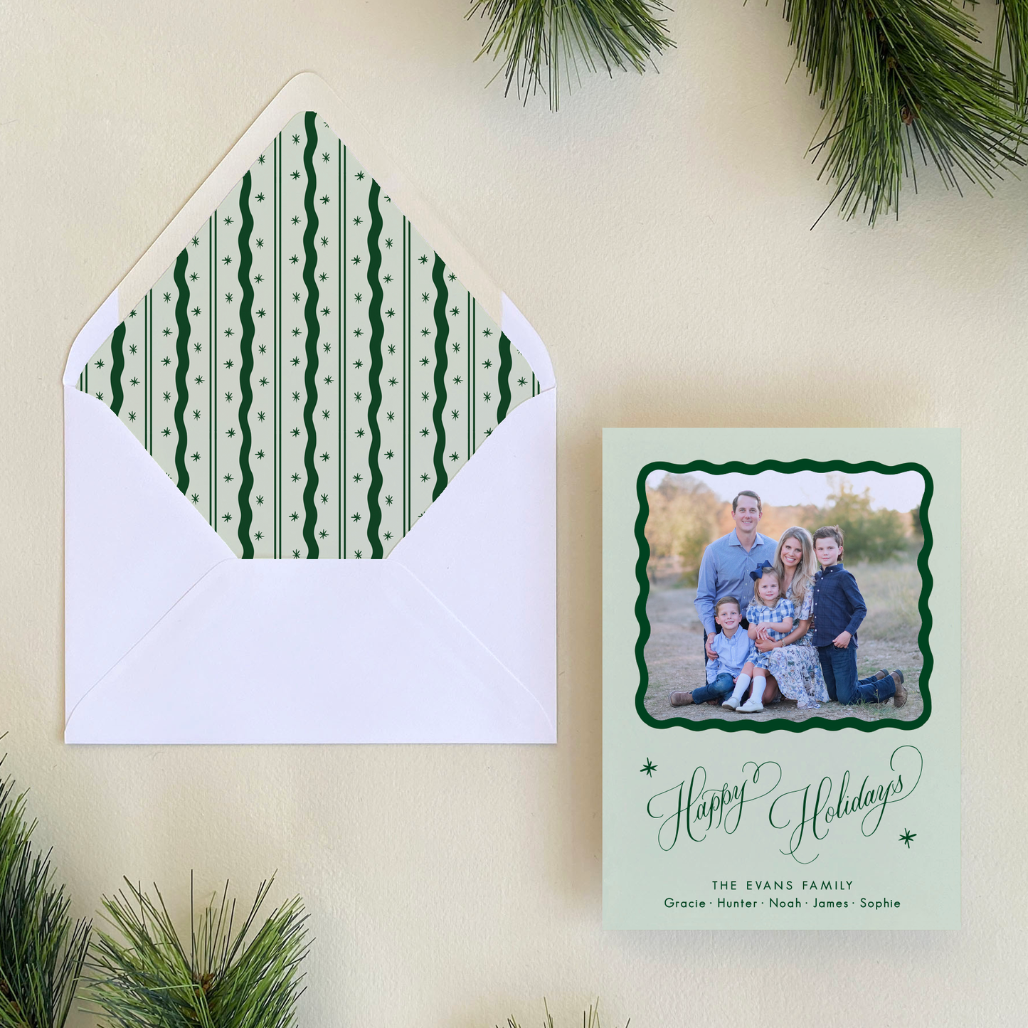 Merry Merry Holiday Card, Forest and Pistachio - Portrait