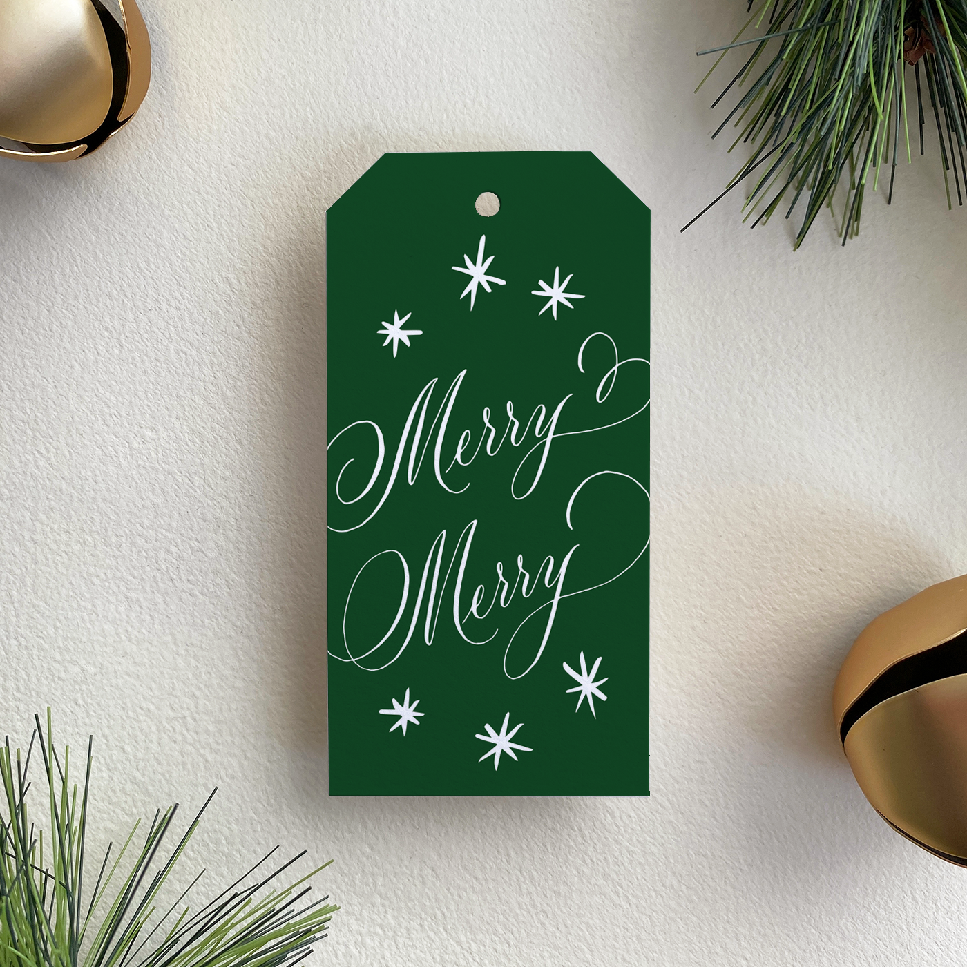 Personalized Merry Merry Gift Tag, Forest and White