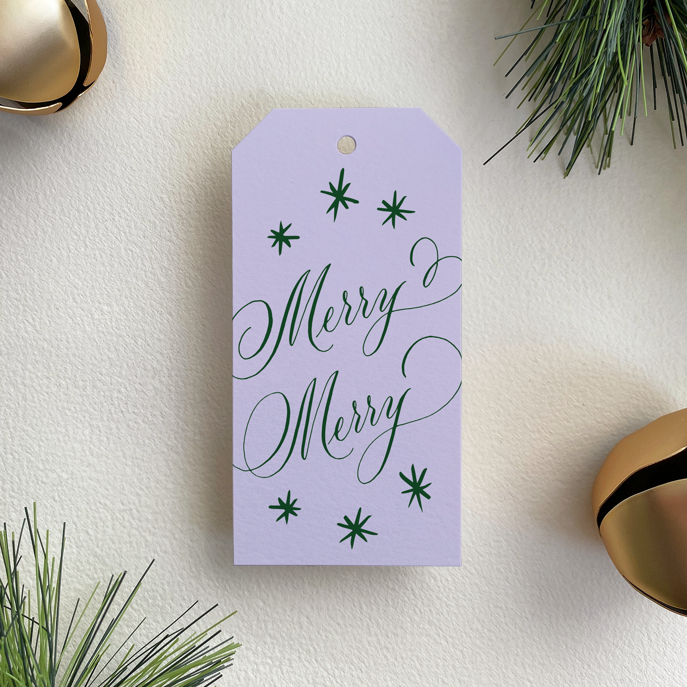 Personalized Merry Merry Gift Tag, Forest and Lavender
