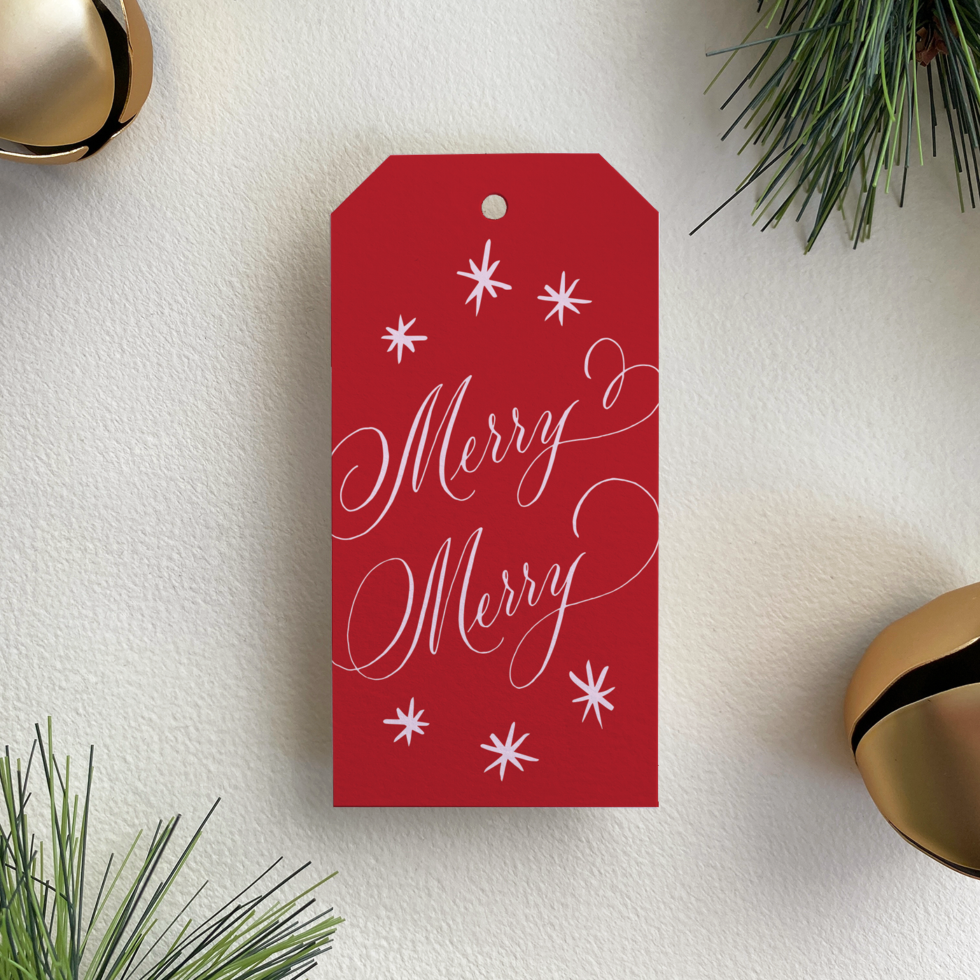 Personalized Merry Merry Gift Tag, Red and Pink