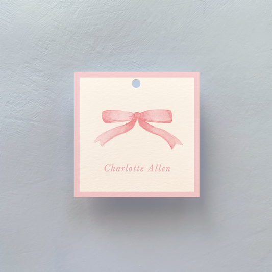 Personalized Pink Bow Square Gift Tags