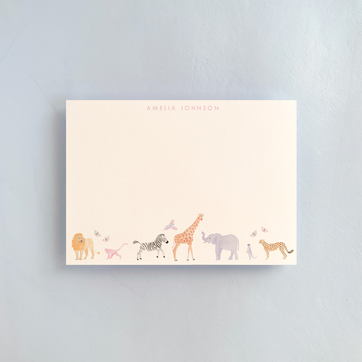Pink Pastel Animal Personalized Notecard Set