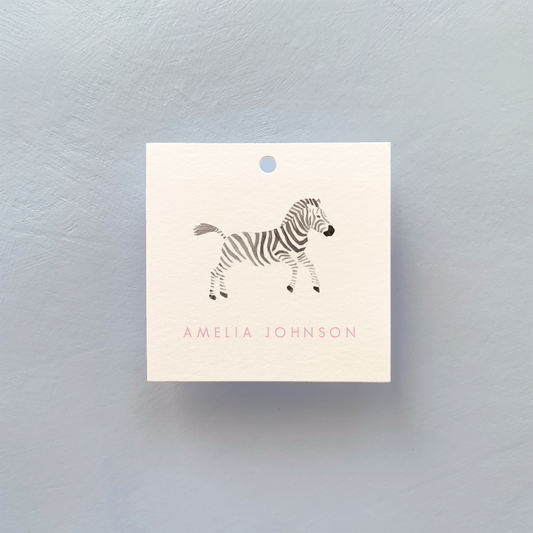 Personalized Zebra Square Gift Tags, Pink