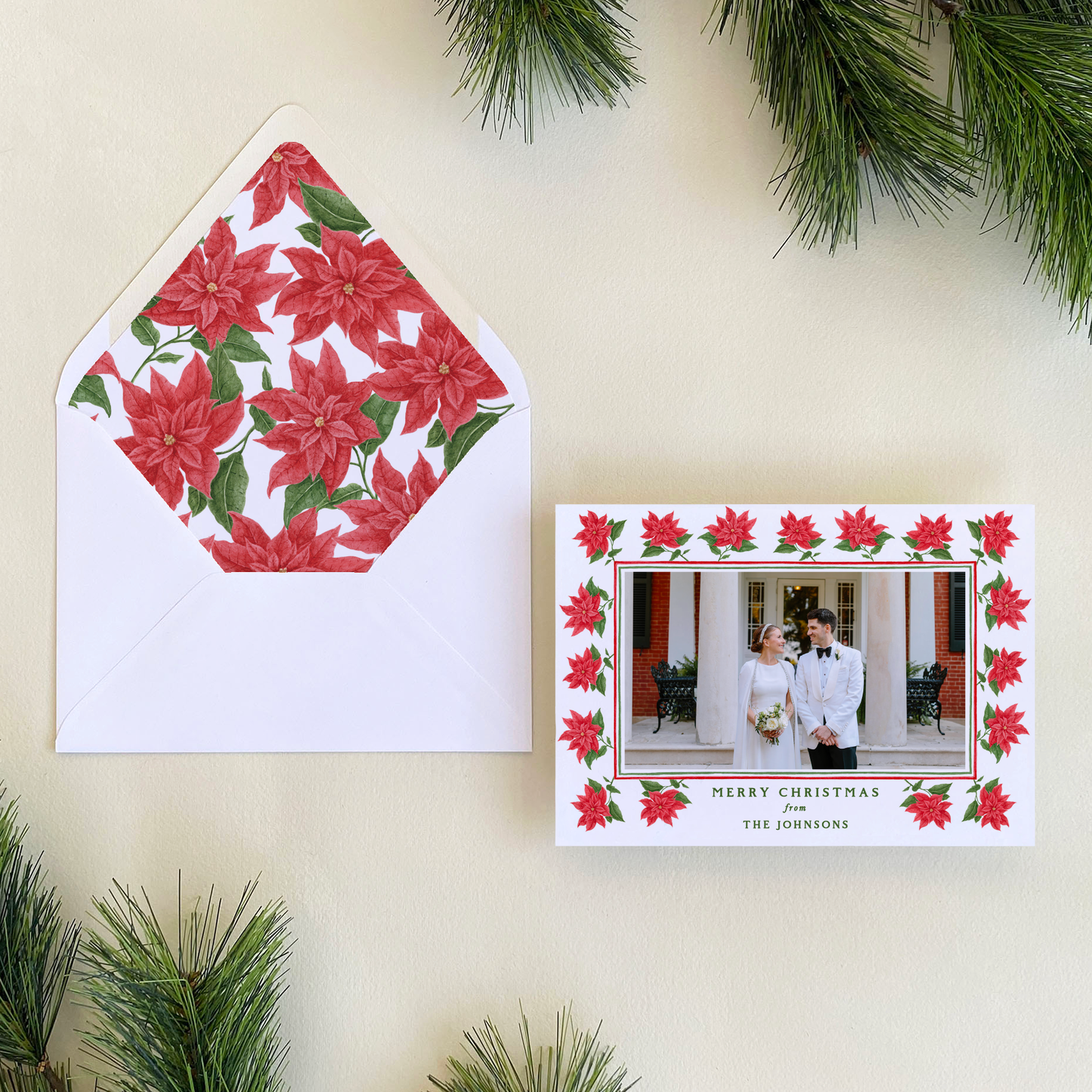 Poinsettia Blooms Holiday Card, Landscape