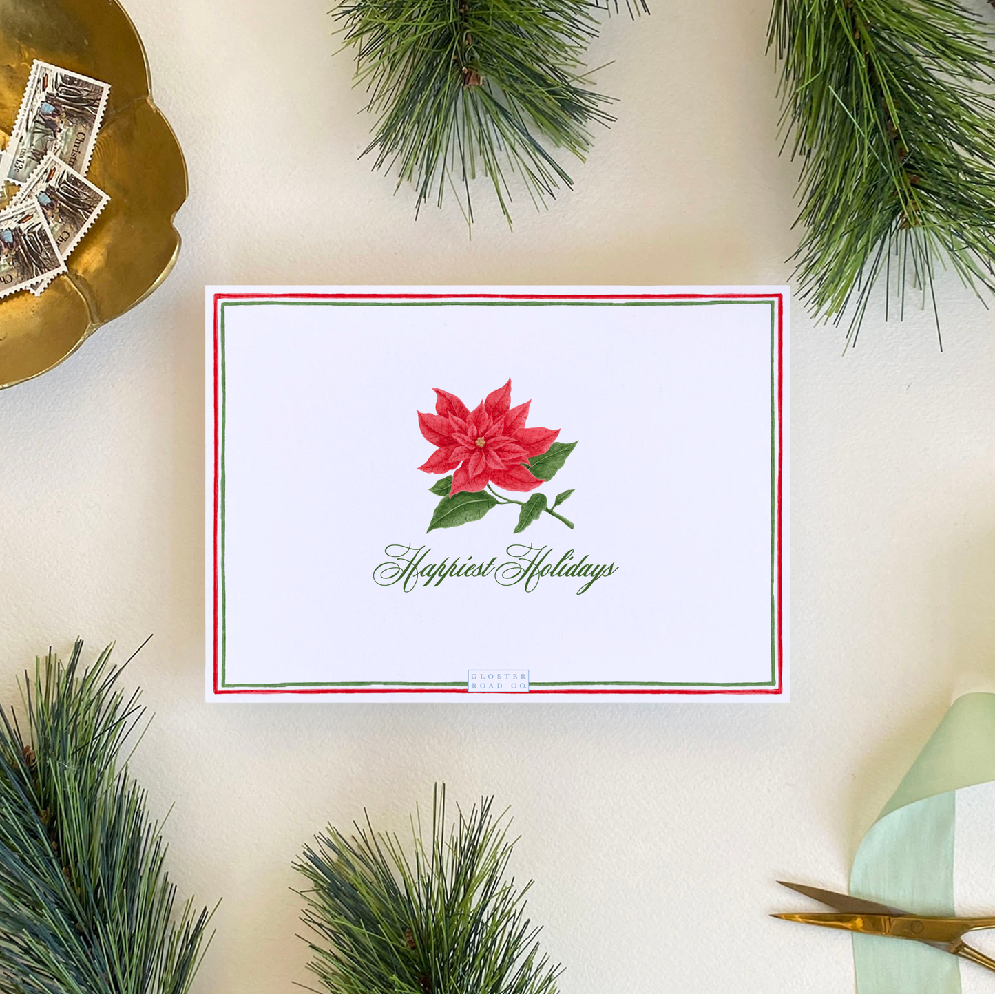 Poinsettia Blooms Holiday Card, Landscape