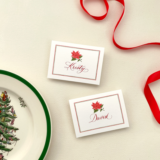 Poinsettia Place Cards with Calligraphy