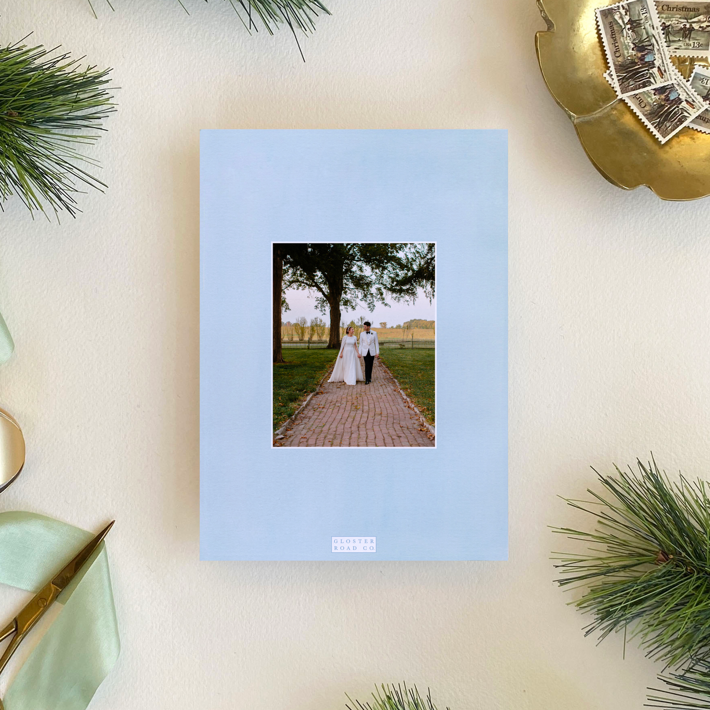 Poinsettia Wreath Frame Holiday Card, Portrait