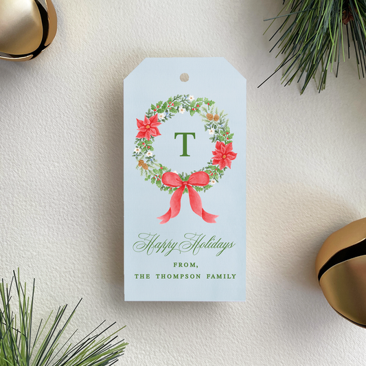 Personalized Poinsettia Wreath Gift Tag