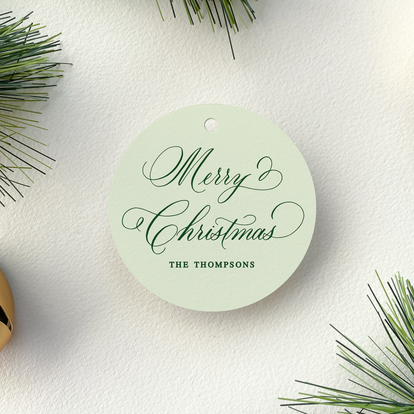 Personalized Classic Christmas Gift Tag, Pistachio and Forest