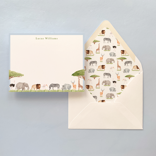 Safari Animals Personalized Notecard Set