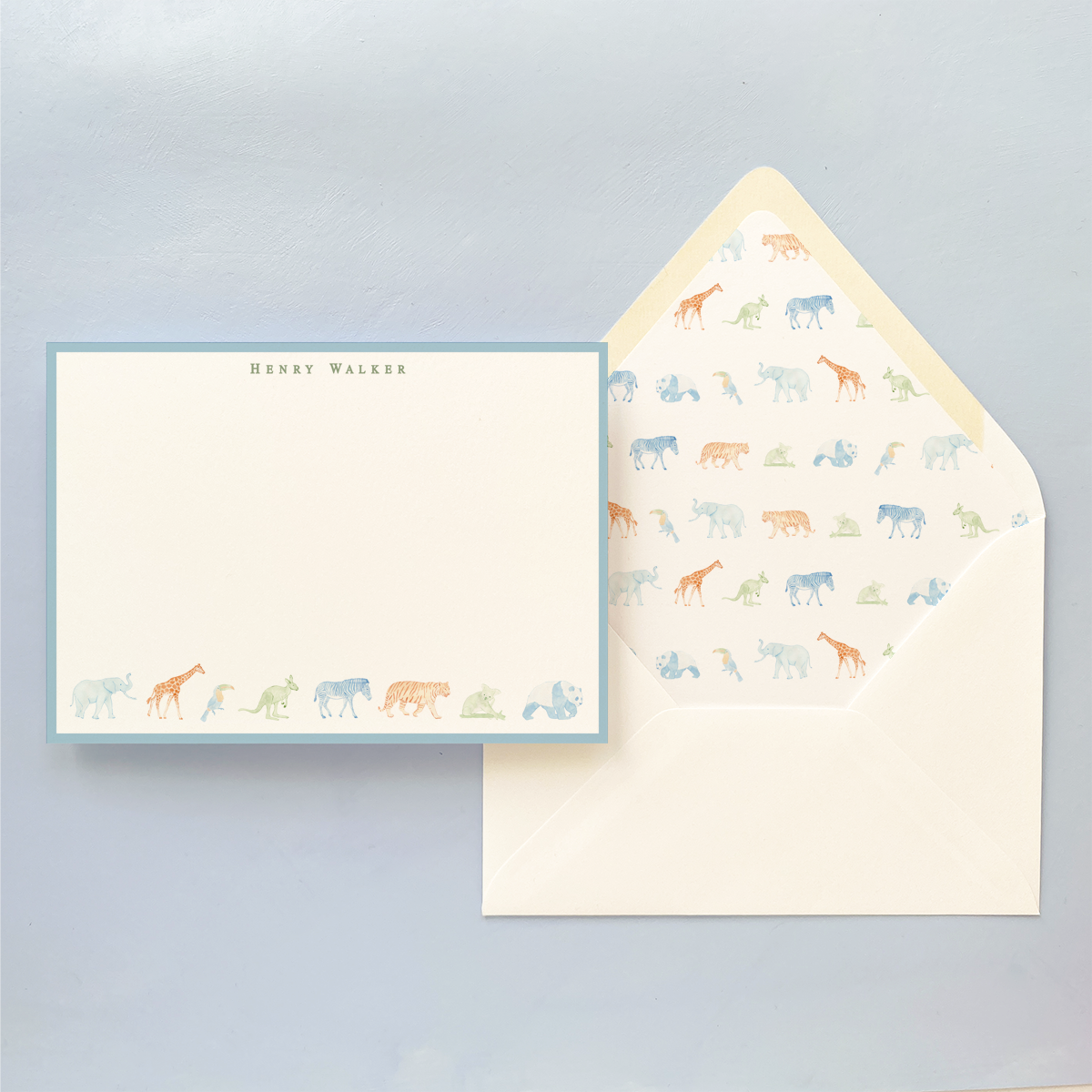 notecard set with colorful animals