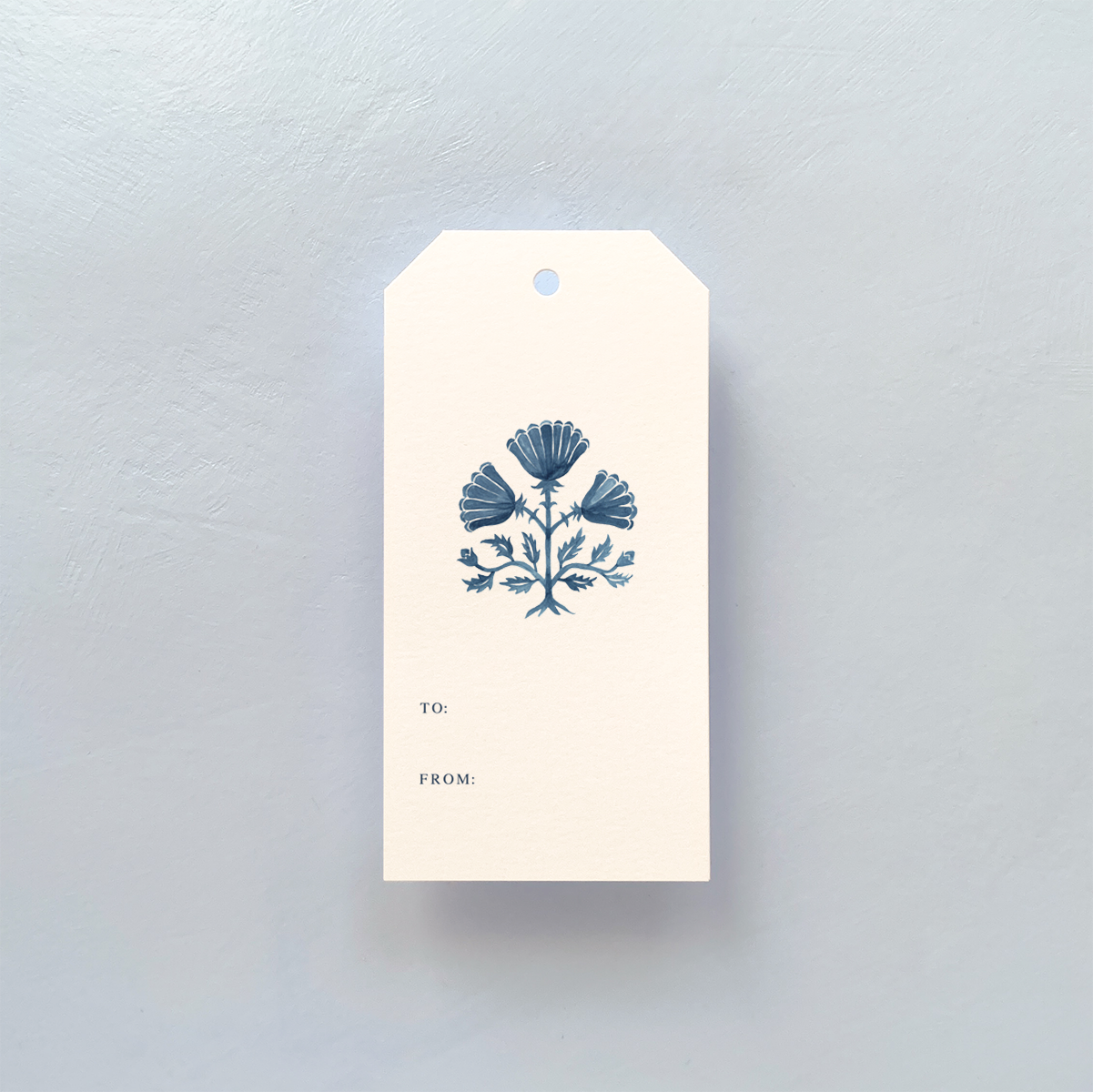 GIFT TAG WITH BLUE AND WHITE DESIGN