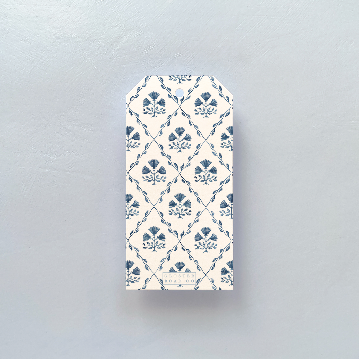 GIFT TAG WITH BLUE AND WHITE DESIGN