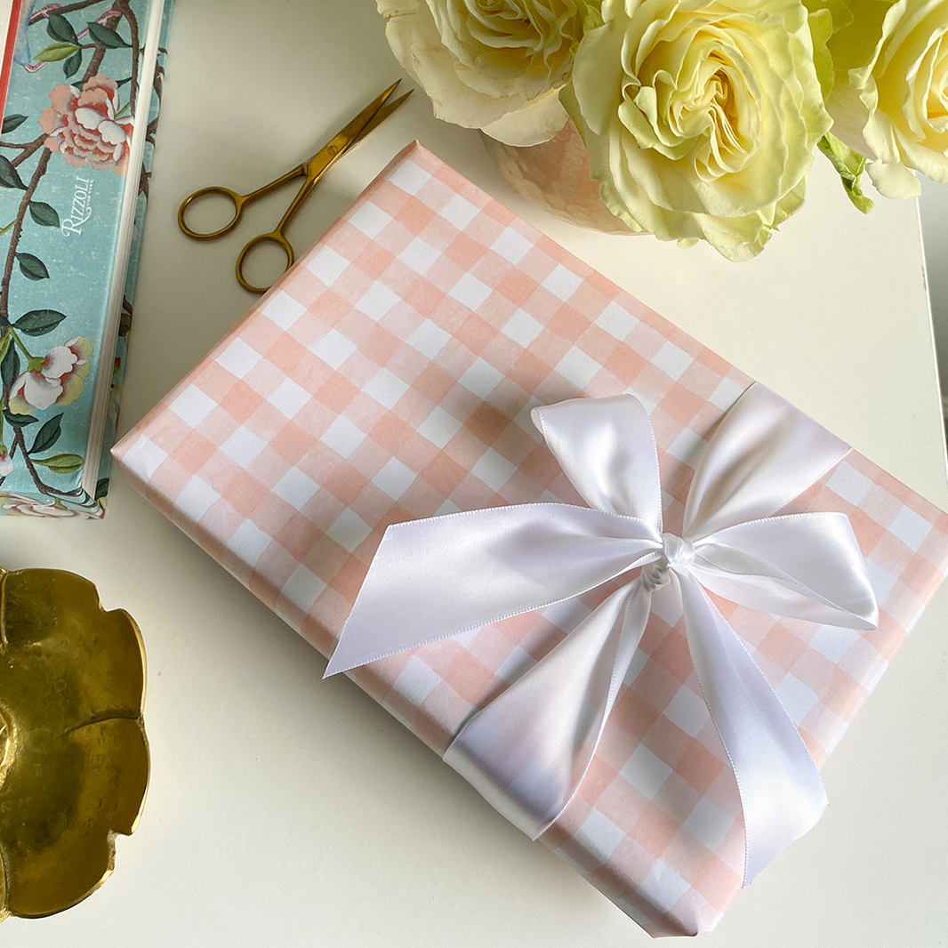 Watercolor Gingham Gift Wrap, Apricot