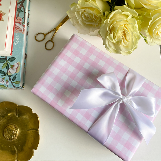 Watercolor Gingham Gift Wrap, Pink