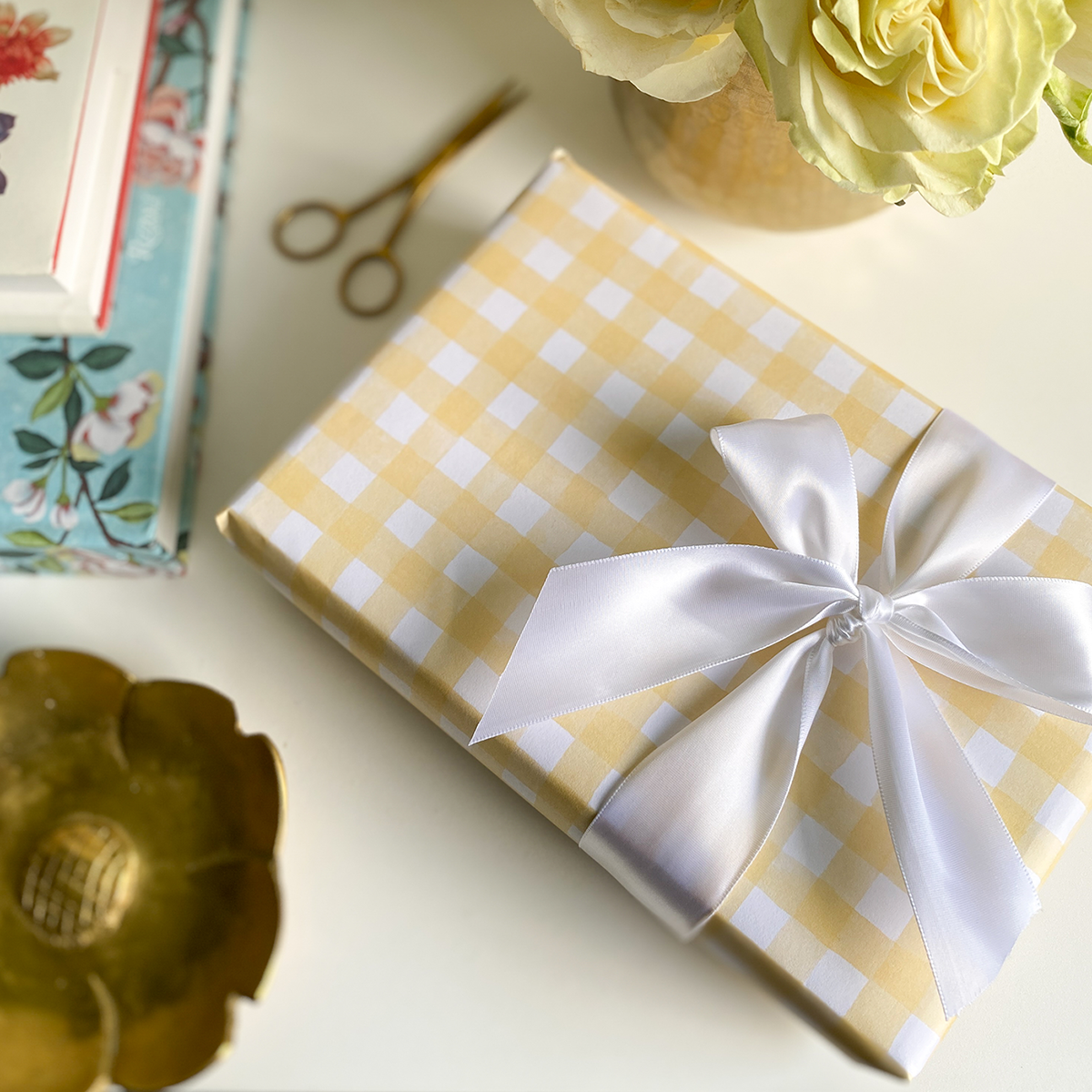 Watercolor Gingham Gift Wrap, Yellow