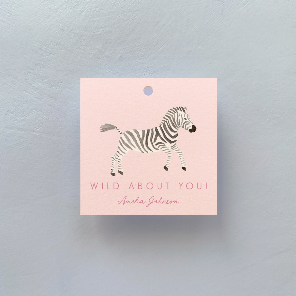 Personalized Zebra Square Gift Tags, Pink