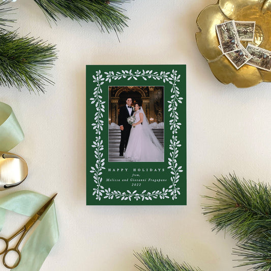 Acorn Stripe Holiday Card, Forest - Portrait