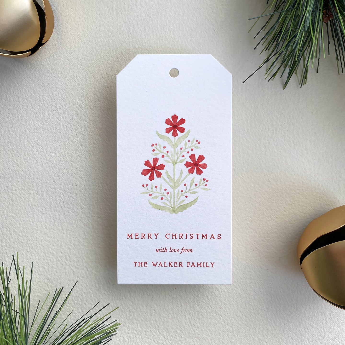 Holiday Block Print Poinsettia Gift Tags (set of 12)