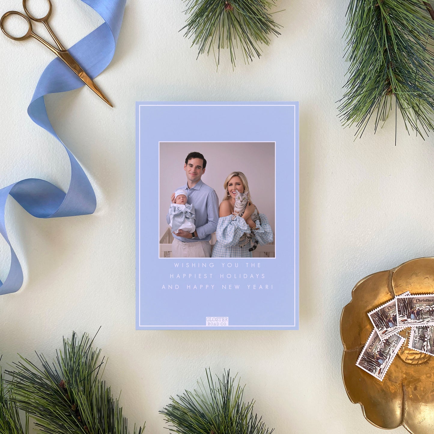 Merry & Bright Holiday Card - Powder Blue